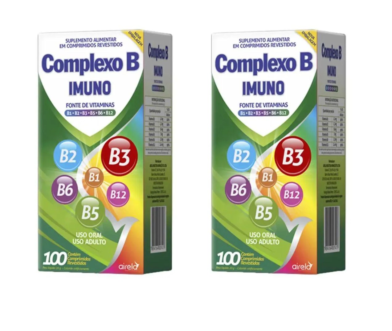 2 Complexo B B12 B1 B2 B3 B5 B6 B12 com 100 comprimidos