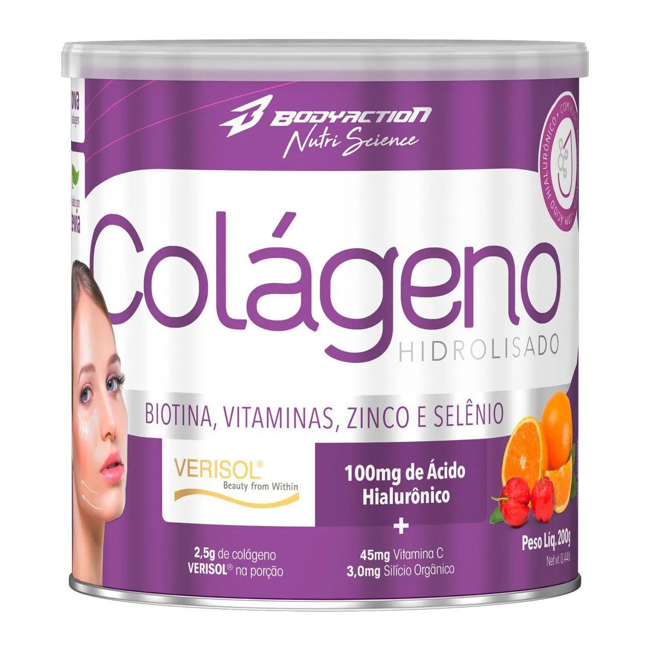 Colágeno Verisol com Hialurônico - 200G Laranja com Acerola - Bodyaction