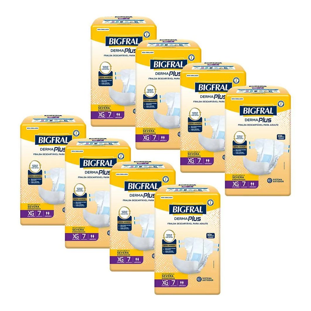 Kit 8 Fraldas Geriátricas Bigfral Derma Plus XG com 7un cada