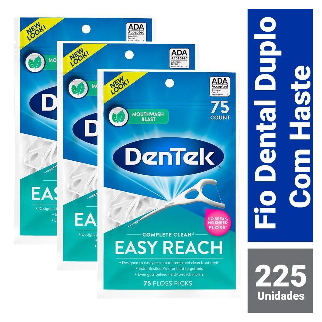 Kit Fio Dental DenTek Floss Picks Complete Clean Easy Reach com 225 Unidades