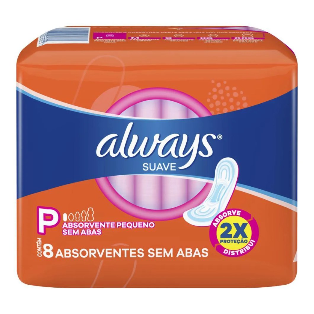 Absorvente Always Super Proteção Suave sem Abas - 8 unidades