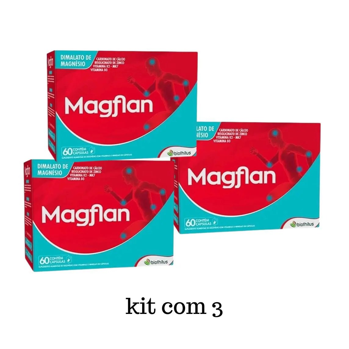 Kit C 3 Vitamina Magflan Dimalato Magnésio 60caps Biofhitus