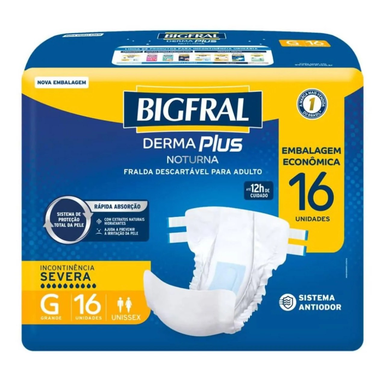 Fralda Geriátrica Unissex Derma Plus Noturna Bigfral G Absorção Intensa 16 unidades
