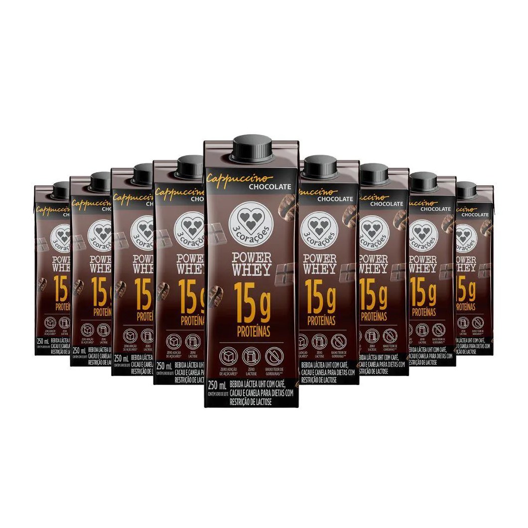 Bebida Proteica Power Whey Cappuccino Chocolate Cream 3 Corações (cx 12un de 250ml) Unica