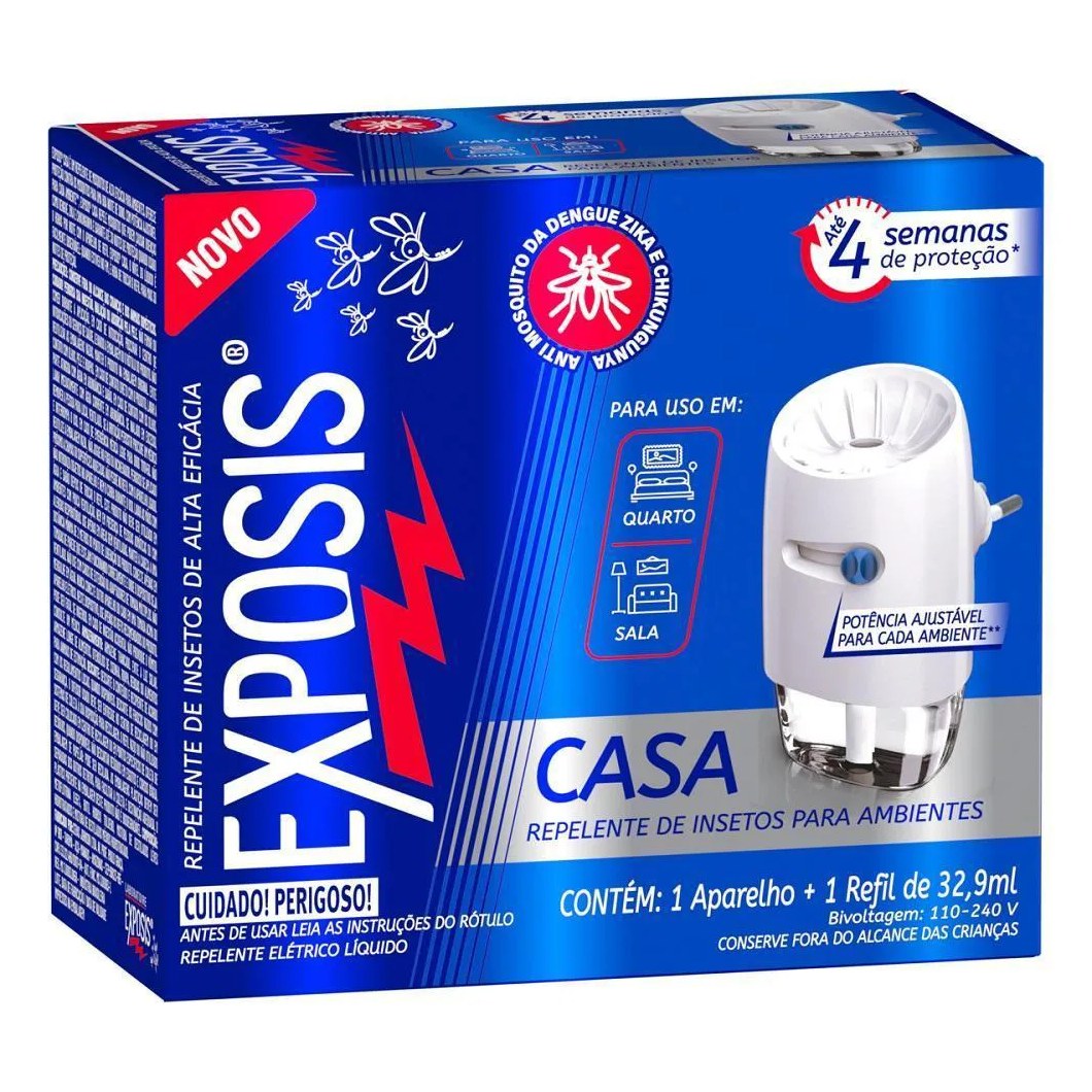 Kit 2 Aparelhos Elétrico + Refil Repelente Líquido Exposis Casa 32,9ml