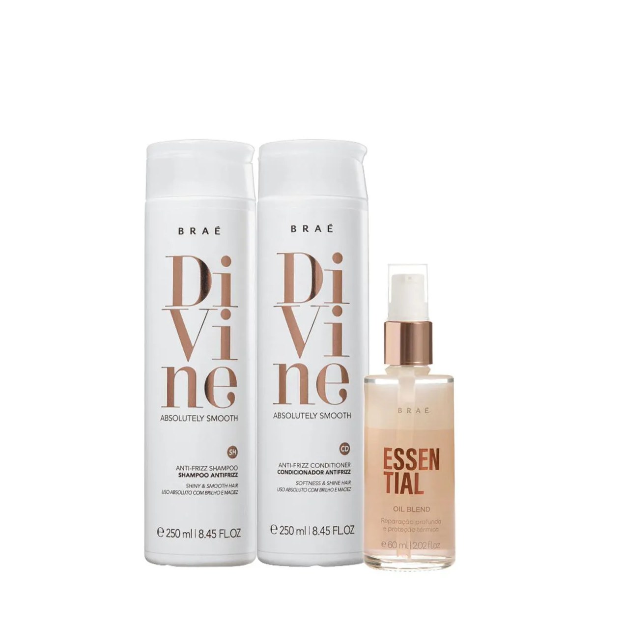Kit Braé Divine Shampoo Condicionador e Essential Oil Blend (3 Produtos)