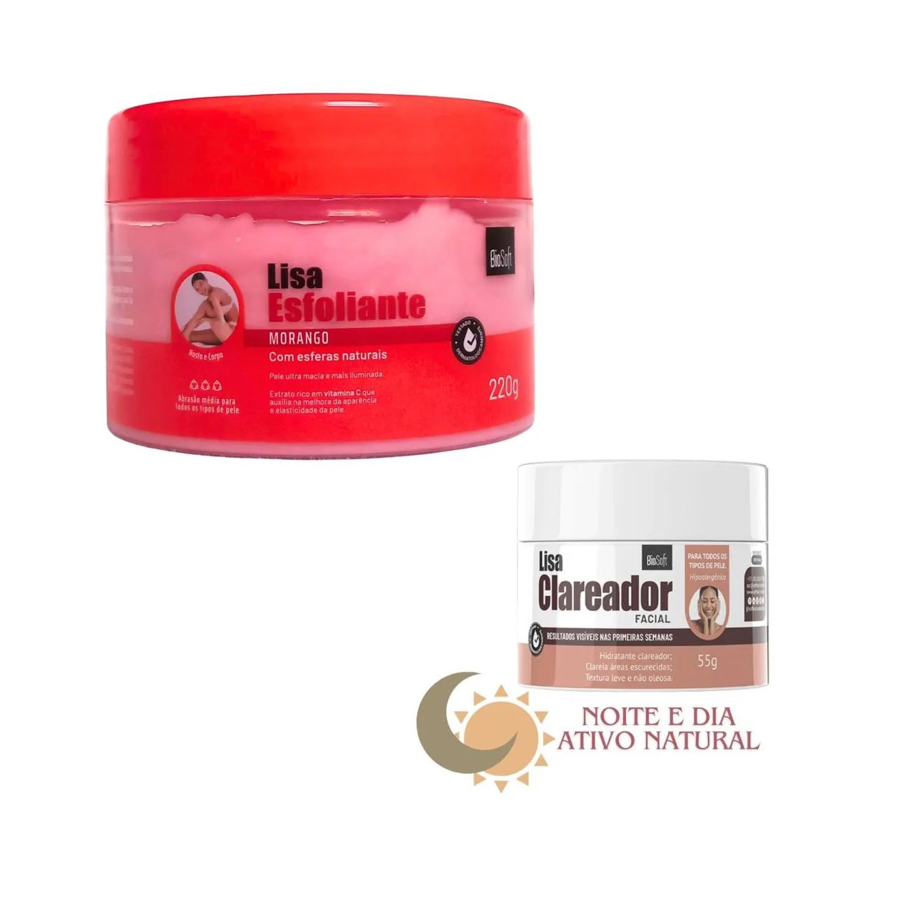 Creme Clareador Facial + Esfoliante Morango Corpo e Rosto