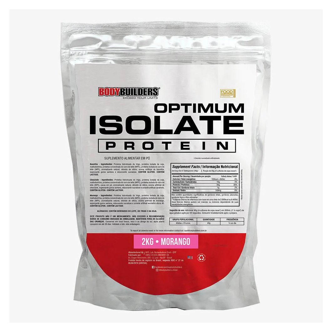 Optimum Isolate Whey Protein 2 Kg - Recuperação Muscular - Bodybuilders Morango