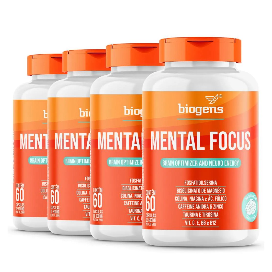 Kit 4x Mental Focus 60 Cápsulas Biogens