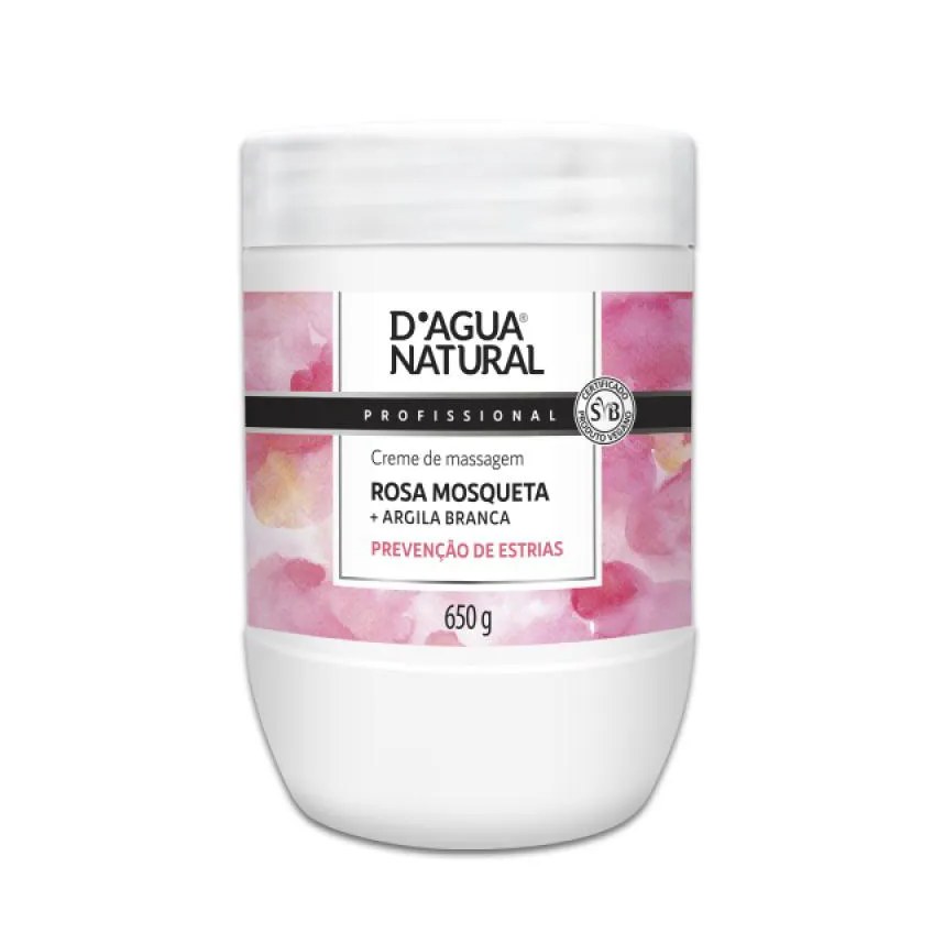 CREME DE MASSAGEM ROSA MOSQUETA PREVENçãO DE ESTRIAS COM ARGILA BRANCA 650G