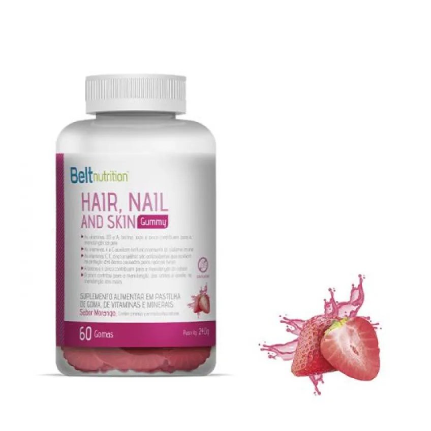 Belt Hair, Nail And Skin Gummy-morango-60 Gomas