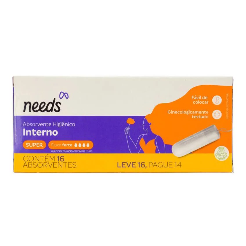 Absorvente Interno Needs Super Fluxo Forte 16 Unidades