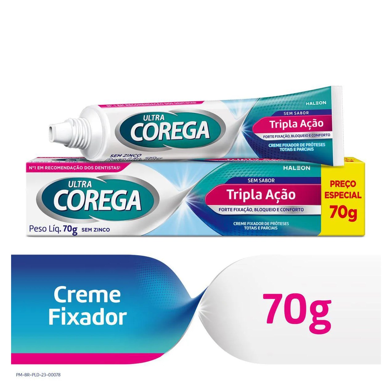 Kit Corega Creme Fixador Ultra Tripla Ação Sem sabor 70g + Tabs Limpeza 3 Minutos 6 Pastilhas