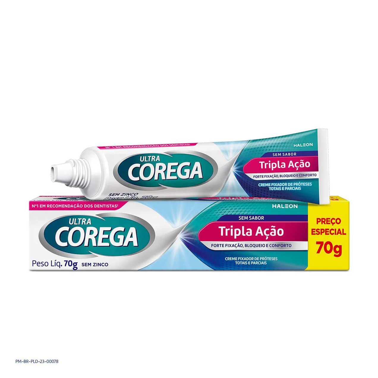 Kit Corega Creme Fixador Ultra Tripla Ação Sem sabor 70g + Tabs Limpeza 3 Minutos 6 Pastilhas