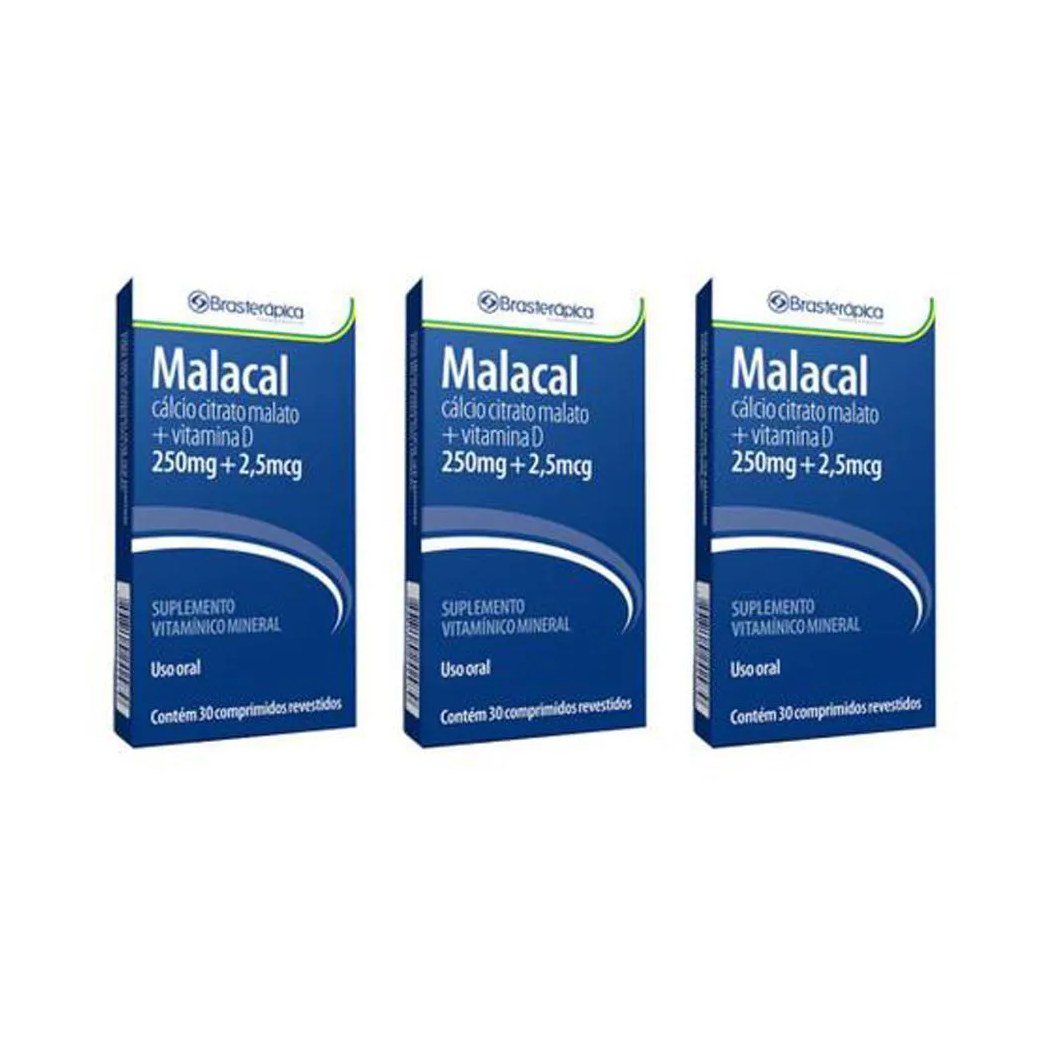 Kit 3x Malacal 250 2 905 Mg 30 Cp Calcio Vit D3 Brasterapica
