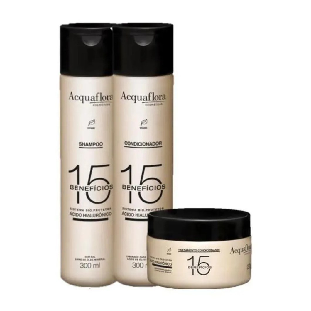 Kit Shampoo + Condicionador + Máscara Acquaflora 15 Benefícios