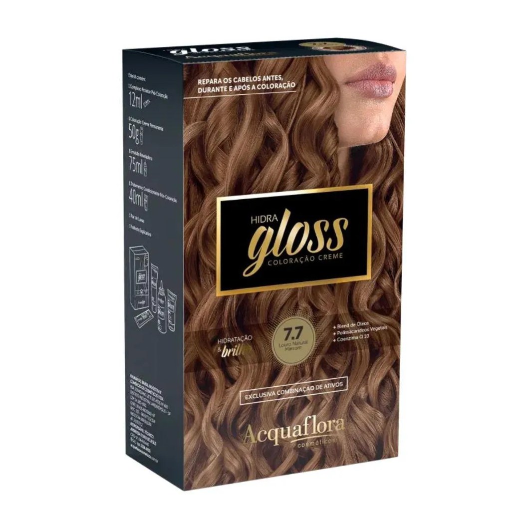 Coloração Creme Acquaflora Kit Hidra Gloss 7.7 Louro Natural Marrom