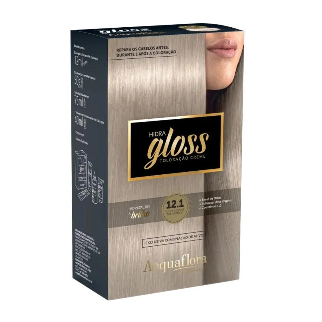 Coloração Creme Acquaflora Kit Hidra Gloss 12.1 Louro Especial Acinzentado