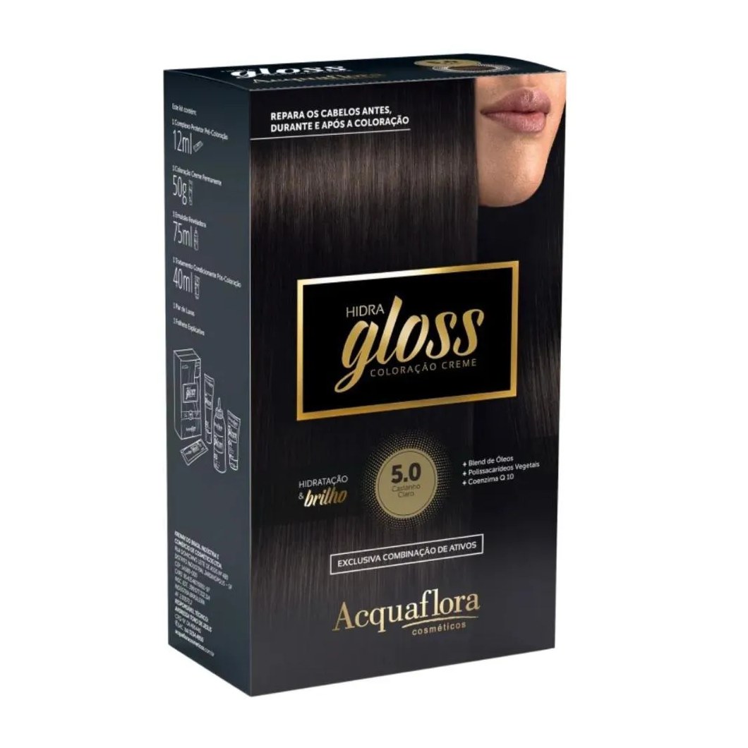 Coloração Creme Acquaflora Kit Hidra Gloss 5.0 Castanho Claro