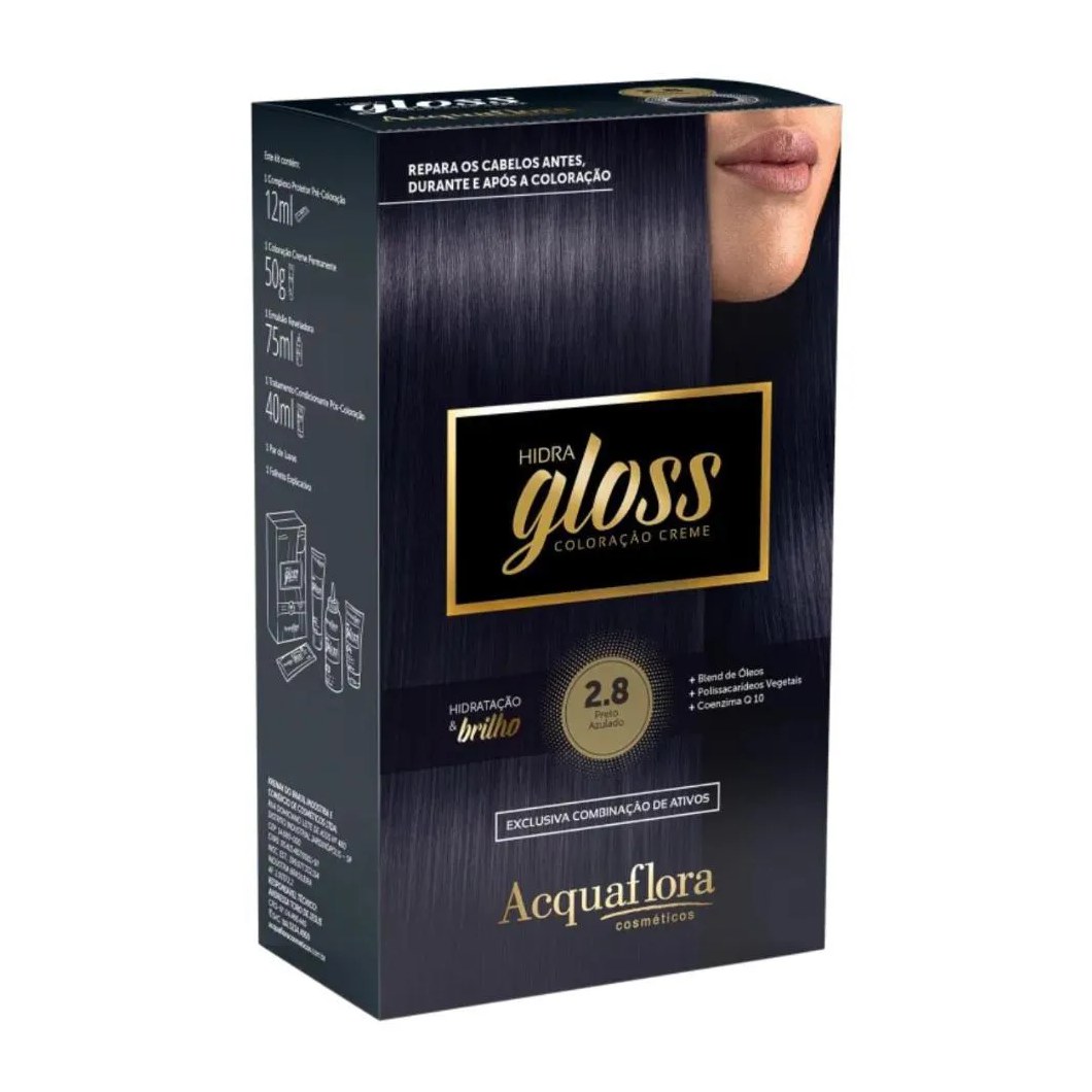Coloração Creme Acquaflora Kit Hidra Gloss 2.8 Preto Azulado