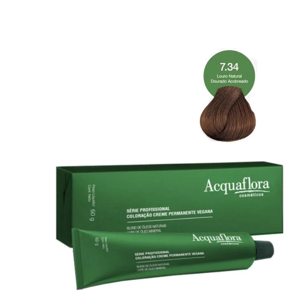 Coloração Creme Acquaflora Vegana 7.34 Louro Natural Dourado Acobreado 60g