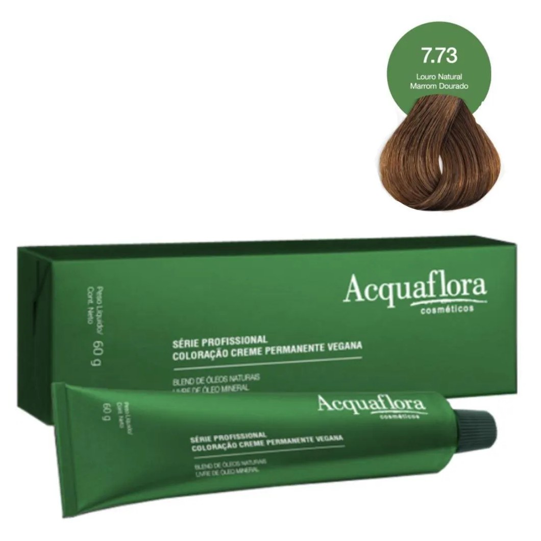 Coloração Creme Acquaflora Vegana 7.73 Louro Natural Marrom Dourado 60g