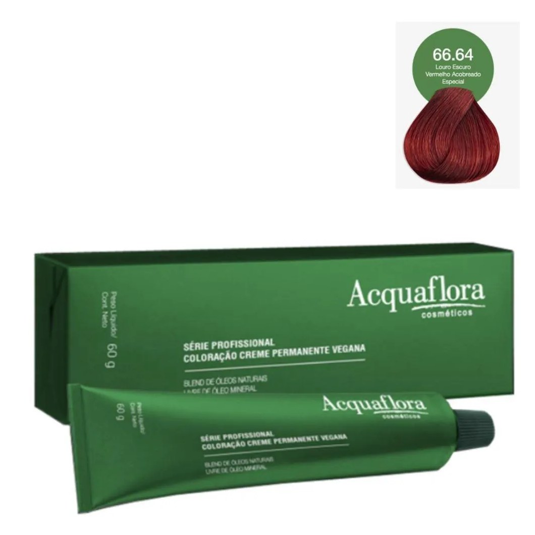 Coloração Creme Acquaflora Vegana 66.64 Louro Escuro Vermelho Acobreado Especial 60g