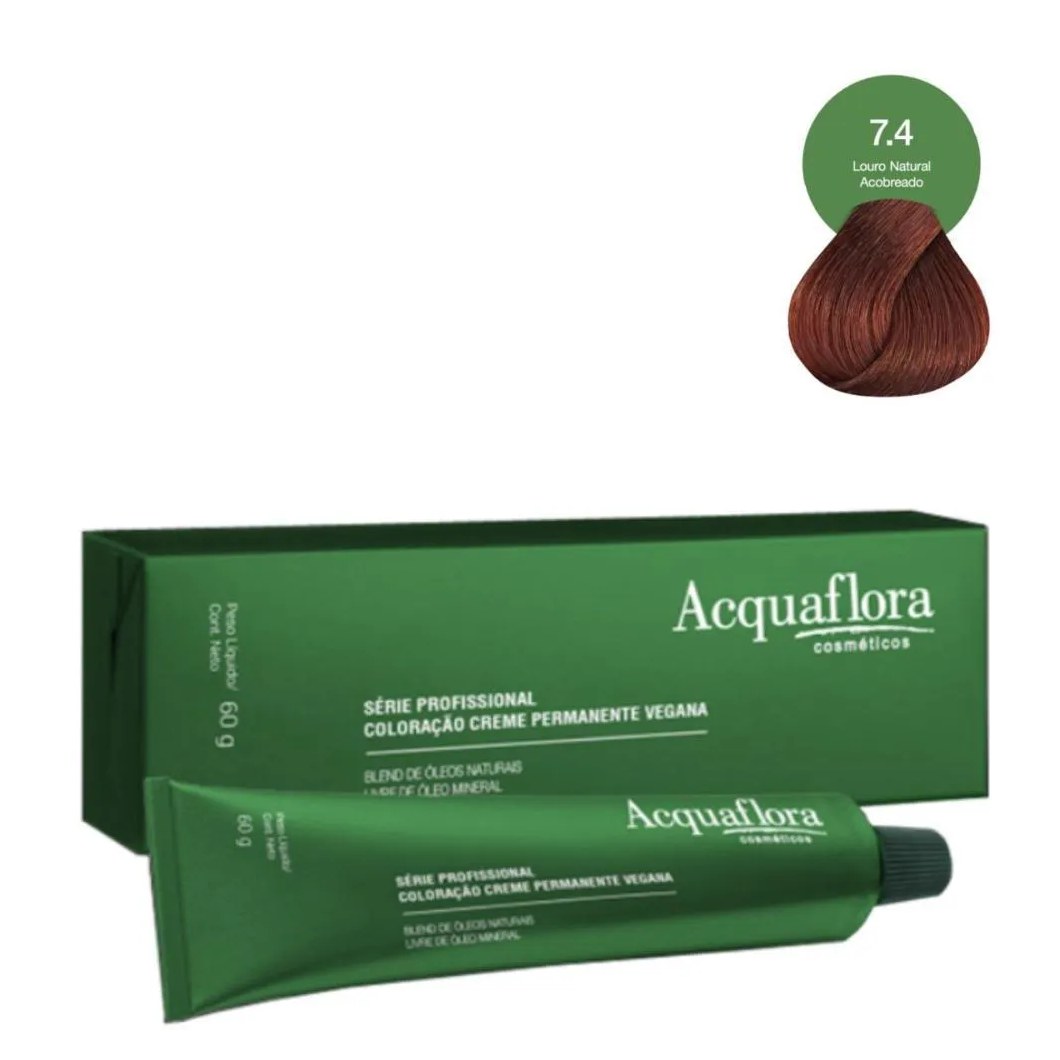 Coloração Creme Acquaflora Vegana 7.4 Louro Natural Acobreado 60g