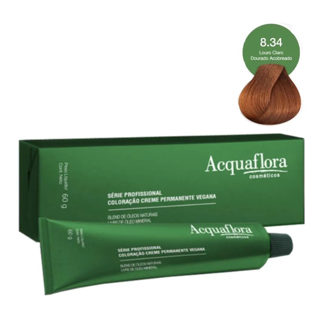 Coloração Creme Acquaflora Vegana 8.34 Louro Claro Acobreado 60G