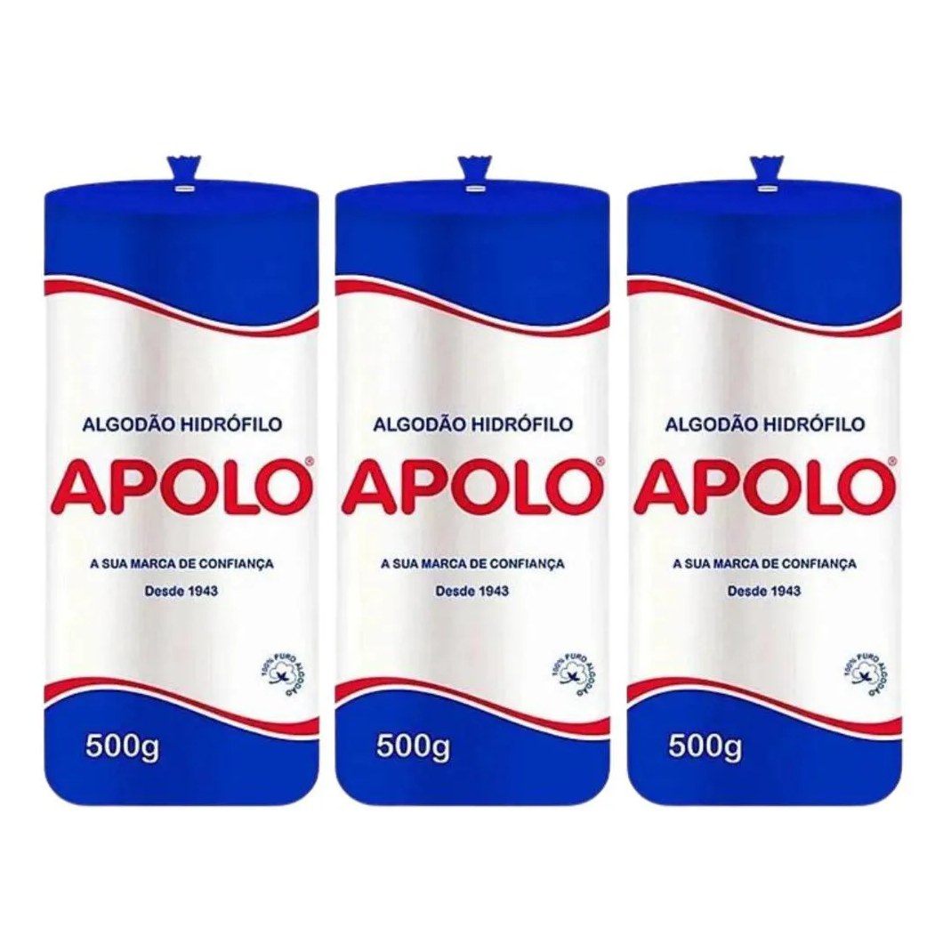 Kit Algodão Hidrófilo Apolo em Rolo 500g C/3