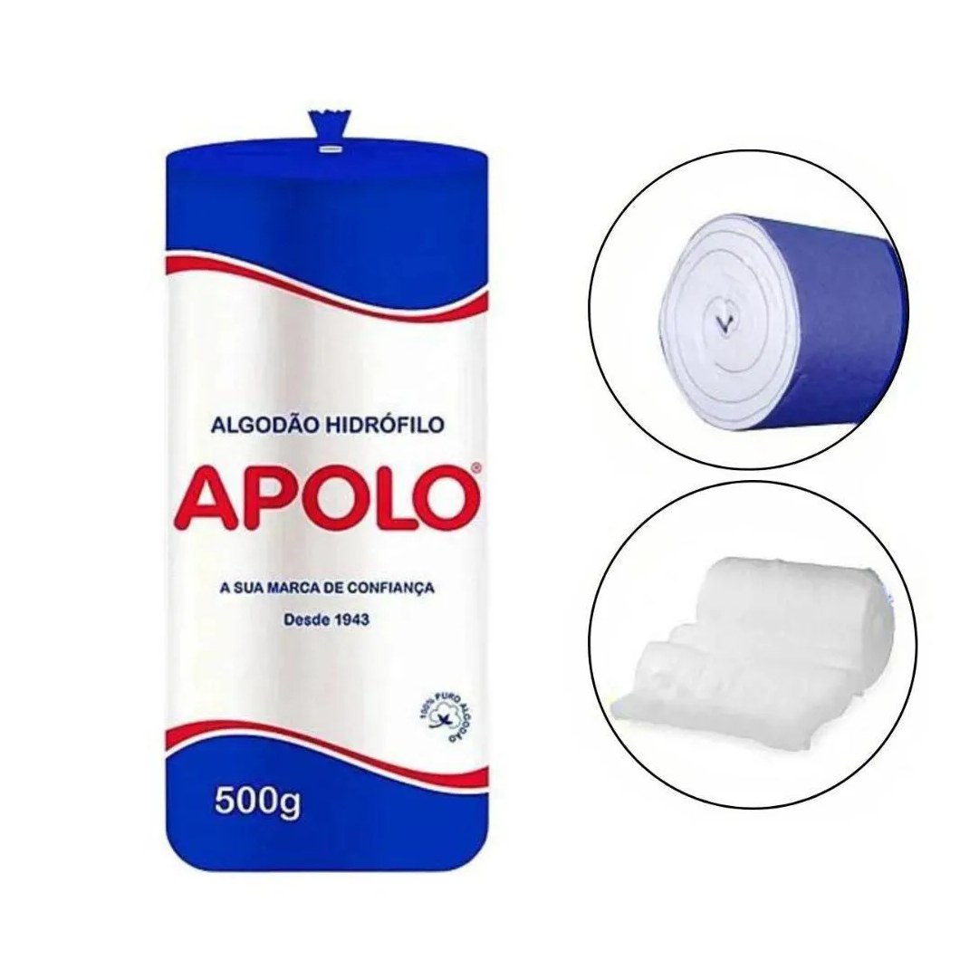 Kit Algodão Hidrófilo Apolo em Rolo 500g C/6