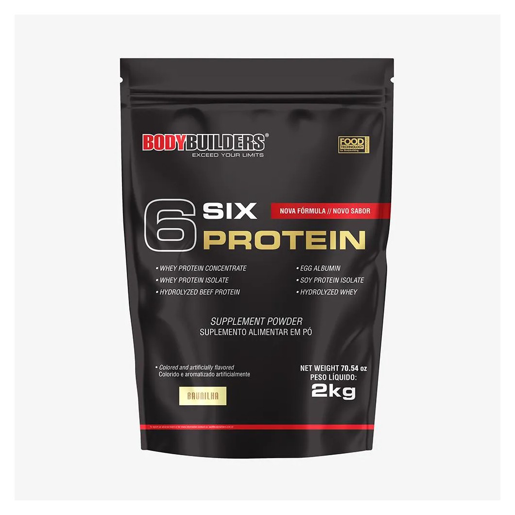 Whey Protein Concentrado 6 Six Protein 2kg - Ganho de Massa Muscular Magra e Força Muscular – Bodybuilders Baunilha