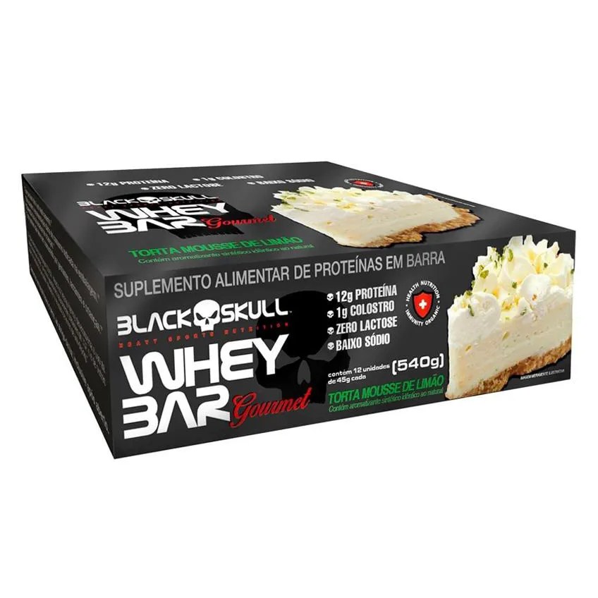 Whey Bar Gourmet C/12 Barras 45G Black Skull Sabor Limão