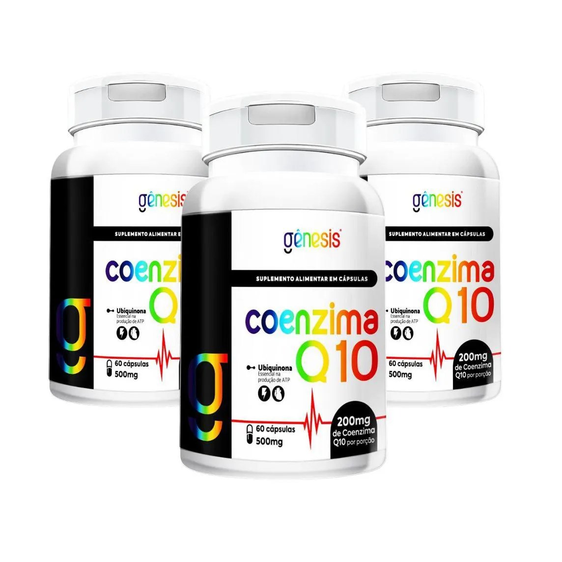 Kit 3 Coenzima Q10 200mg 60 cápsulas Genesis sem Sabor