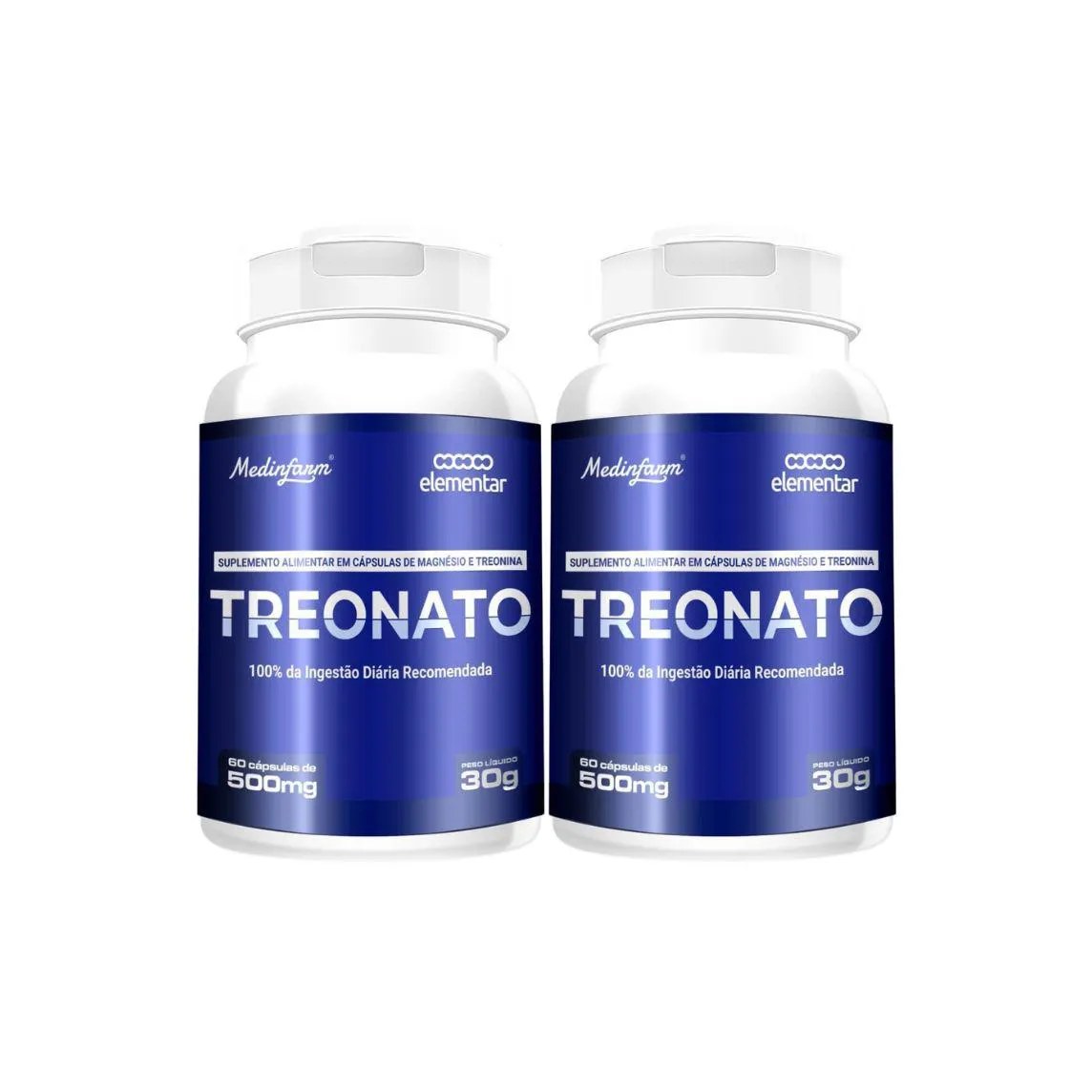 Kit 2 Treonato de Magnésio 60 cápsulas Medinfarm Incolor sem Sabor