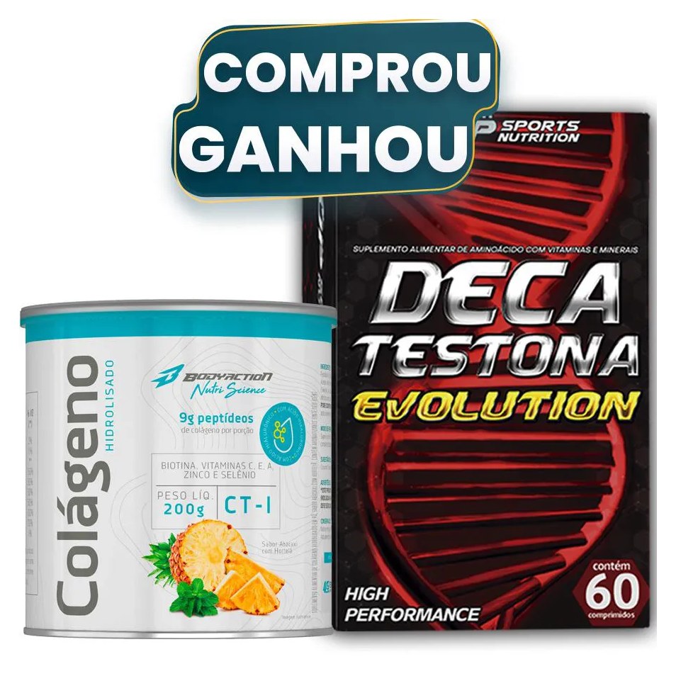 Colágeno Tipo 1 em Pó Sabor Abacaxi + Deca Testona Evolution