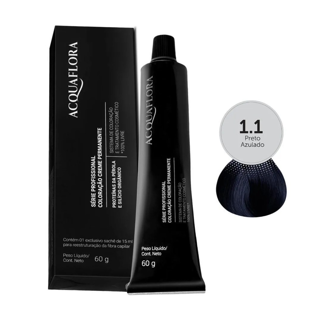 Coloração Creme Permanente Acquaflora 1.1 Preto Azulado 60g