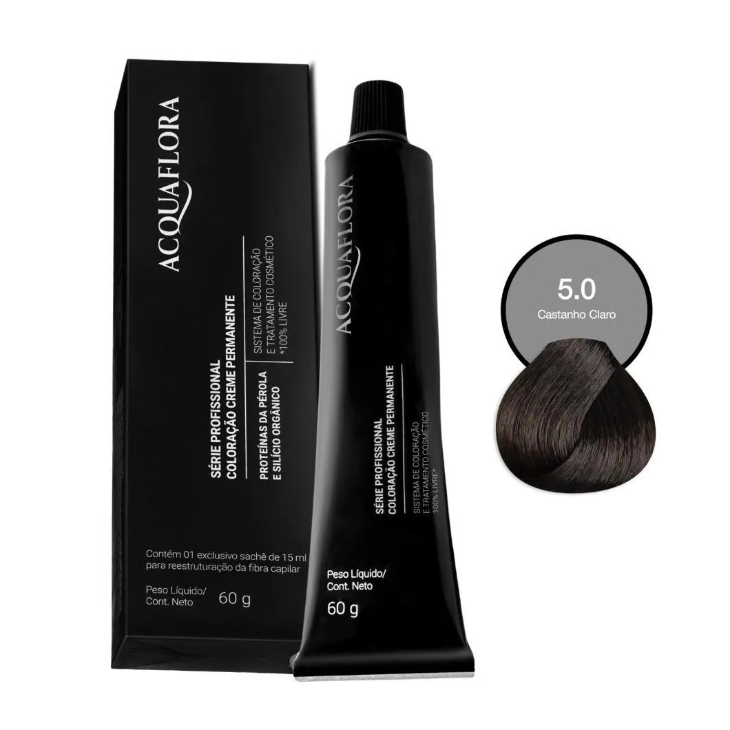 Coloração Creme Permanente Acquaflora 5.0 Castanho Claro 60g