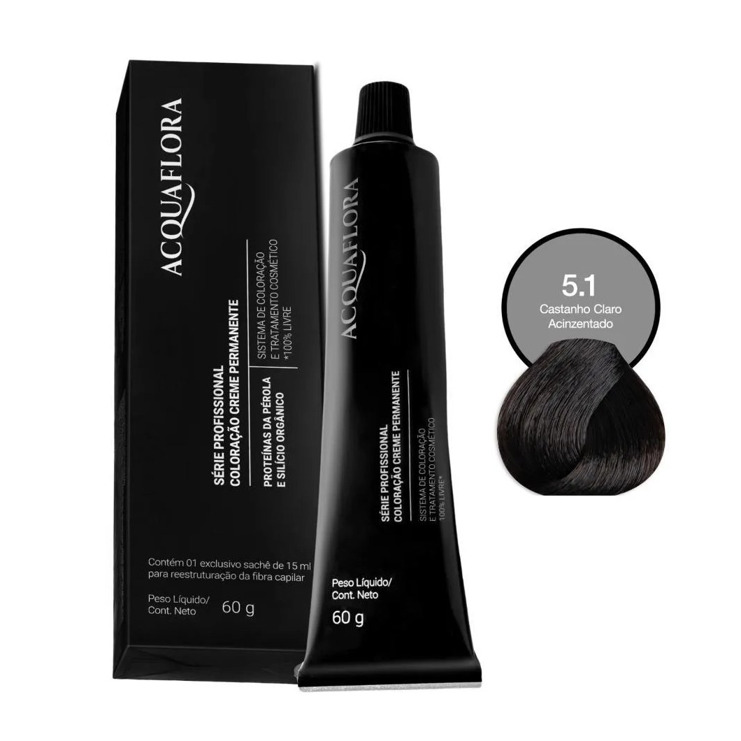 Coloração Creme Permanente Acquaflora 5.1 Castanho Claro Acizentado 60g