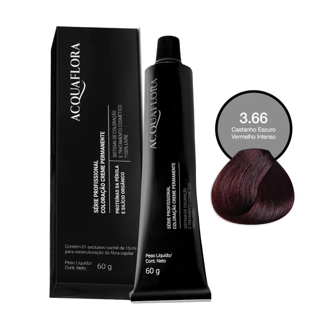 Coloração Acquaflora 3.66 Castanho Escuro Vermelho Intenso 60g