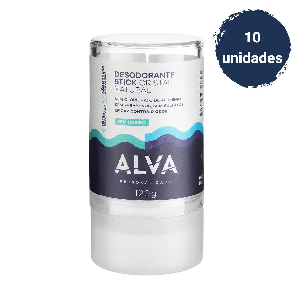 Kit 10 Desodorante Natural e Saudável Pedra Cristal Alva 120g Neutro