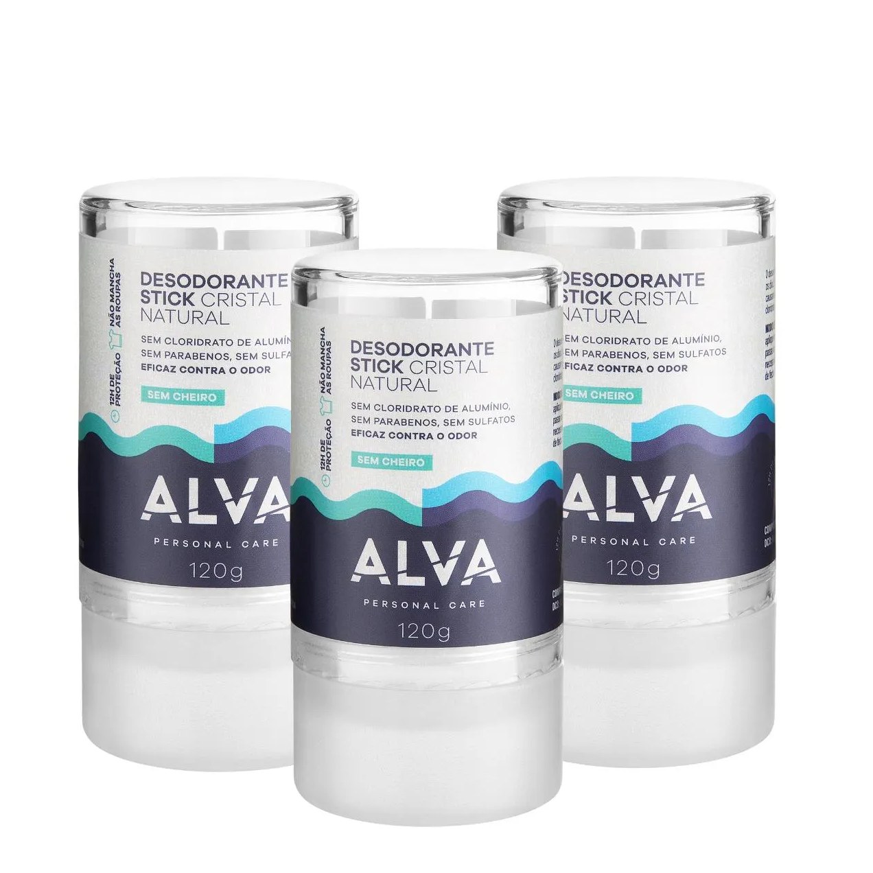 Desodorante Alva Stick 120g Kristall Sensitive (3 Unid) sem Cheiro