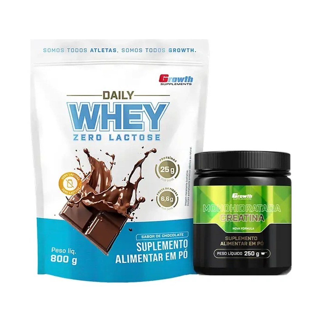 Kit Daily Whey Zero Lactose 800g e Creatina Monohidratada 250g