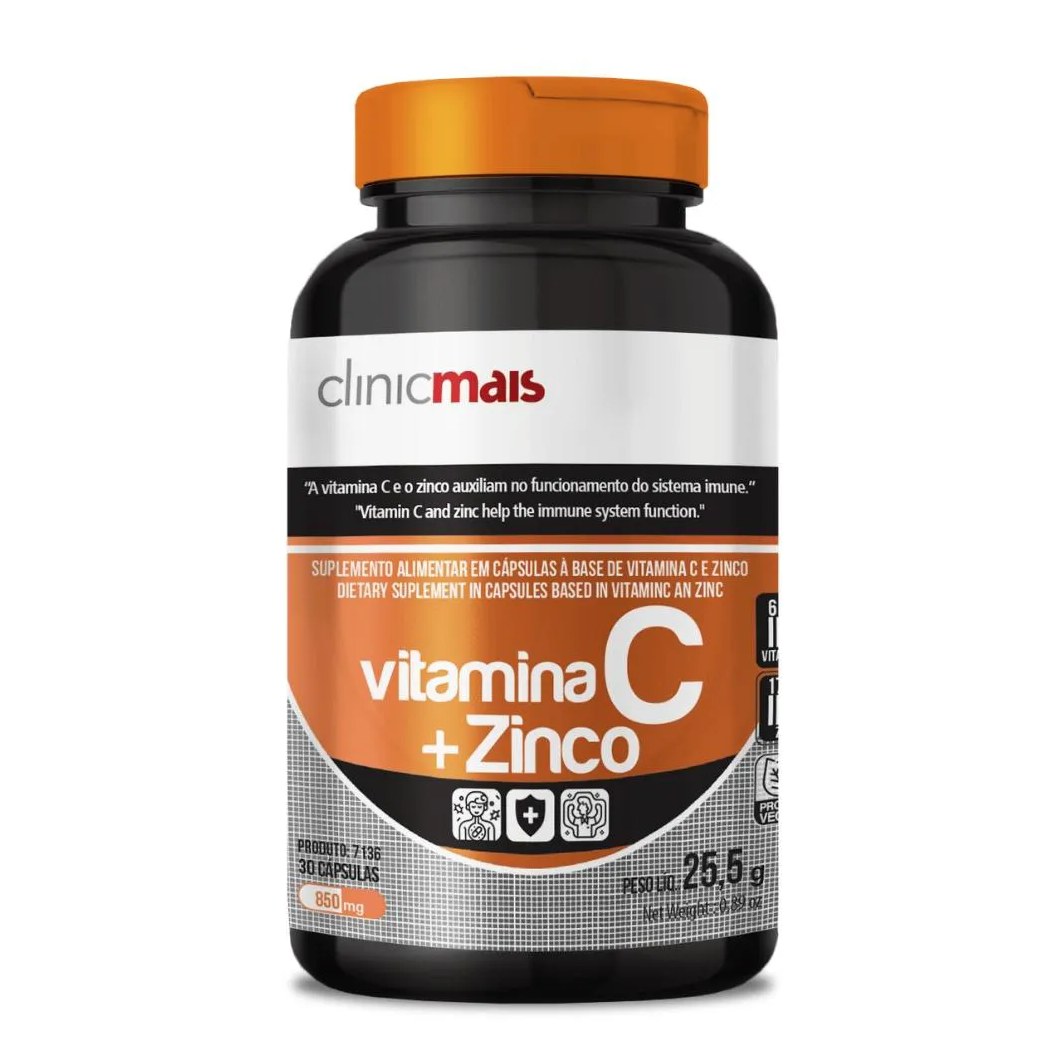 Vitamina C (ácido Ascórbico) com Zinco 30 cápsulas 850mg Clinicmais