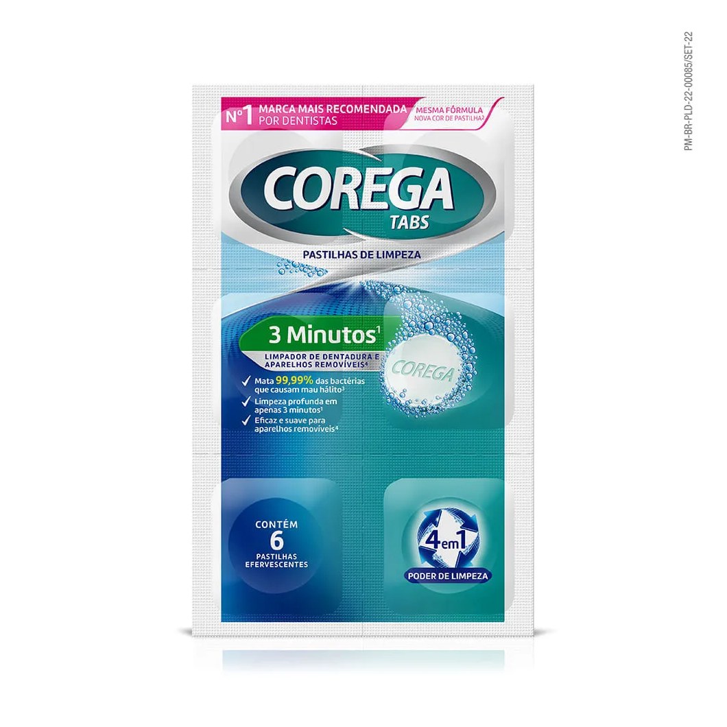 Limpador De Dentatura E Aparelhos Removíveis Corega Tabs Com 6 Pastilhas Efervescentes 3 Minutos