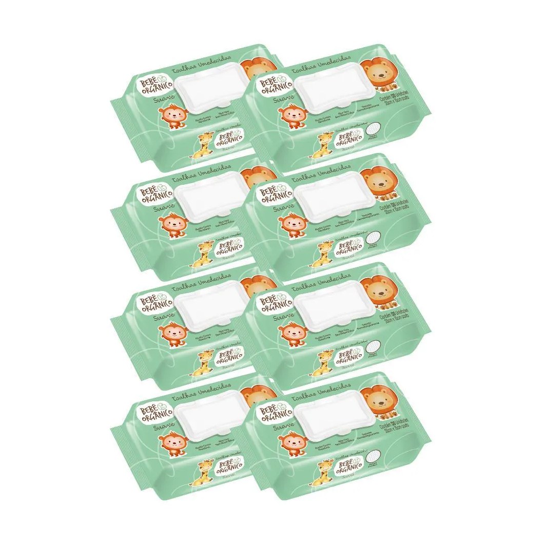 Kit Toalha Umedecida Bebê Orgânico Suave 120 unidades 8 pacotes