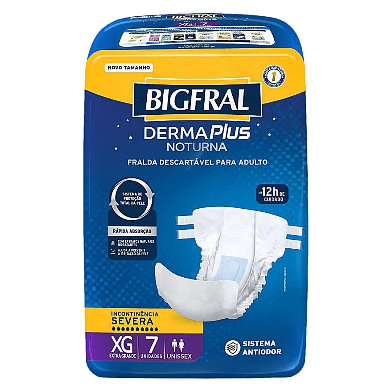 Fralda Geriátrica Unissex Bigfral Derma Plus Noturna Xg Absorção Intensa 7 unidades