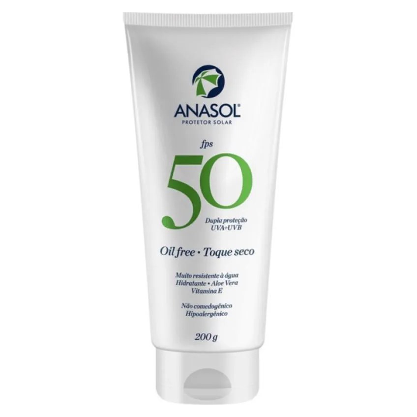 Protetor Solar Corporal Anasol 50 Fps 200 Ml  - Hidratação e Dupla Proteção Solar Uva+Uvb Oil Free Toque Seco Resistente