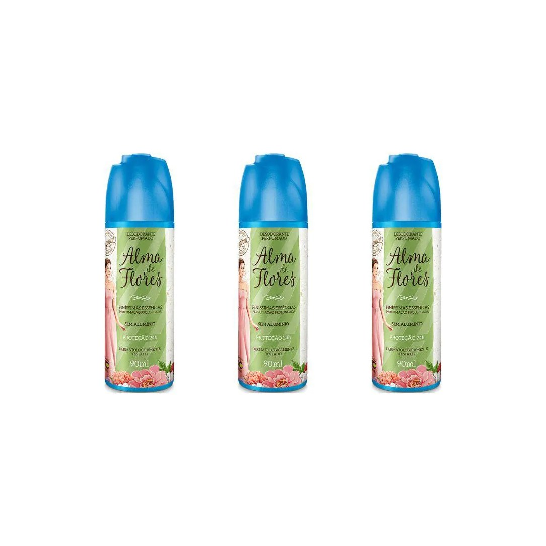 Desodorante Spray Alma de Flores 90 Ml Ess Finíss - Kit C / 3un