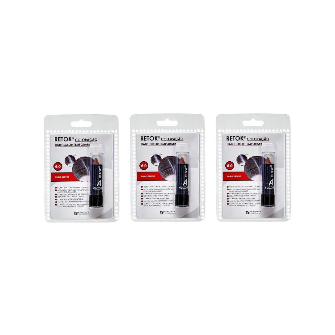 Retok de Coloraçao Anaconda 3g - 6.0 - Loiro Escuro - Kit C / 3un